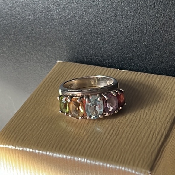 5 Rainbow gems in 925 silver ring - Picture 3 of 5